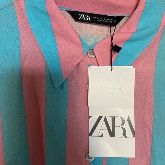 Zara Blue and Pink Striped Button Up Shirt - Picture 2 of 6